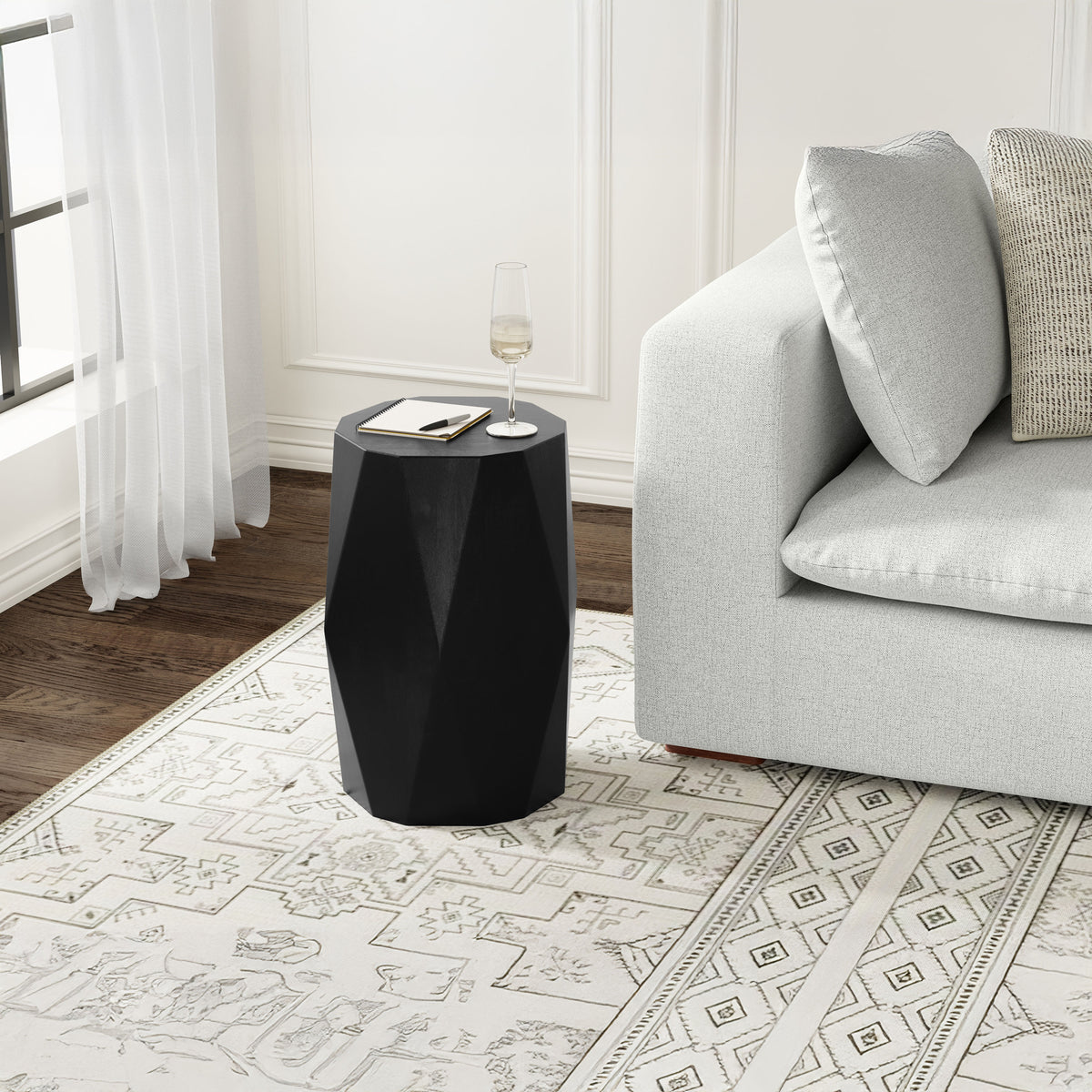 Black | Judson 15 inch Round Geometric Accent Table