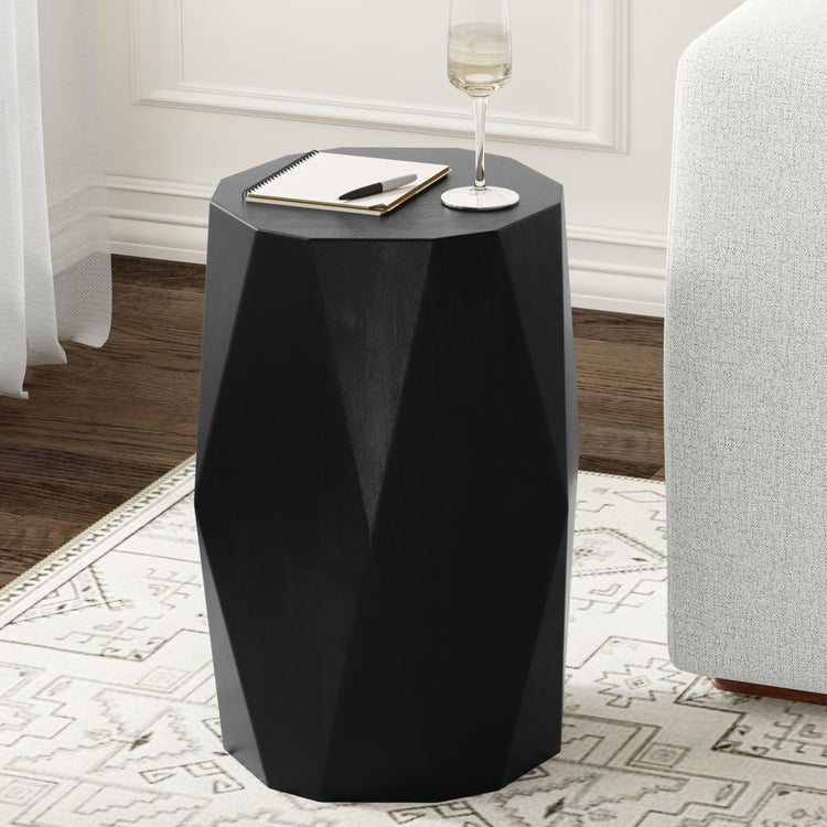 Black | Judson 15 inch Round Geometric Accent Table