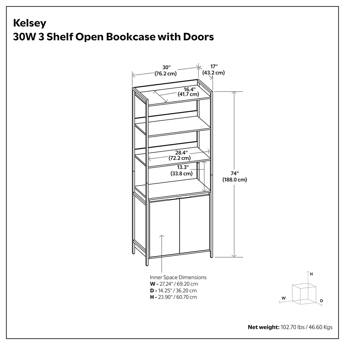 Kelsey Large Bookshelf with Cabinet