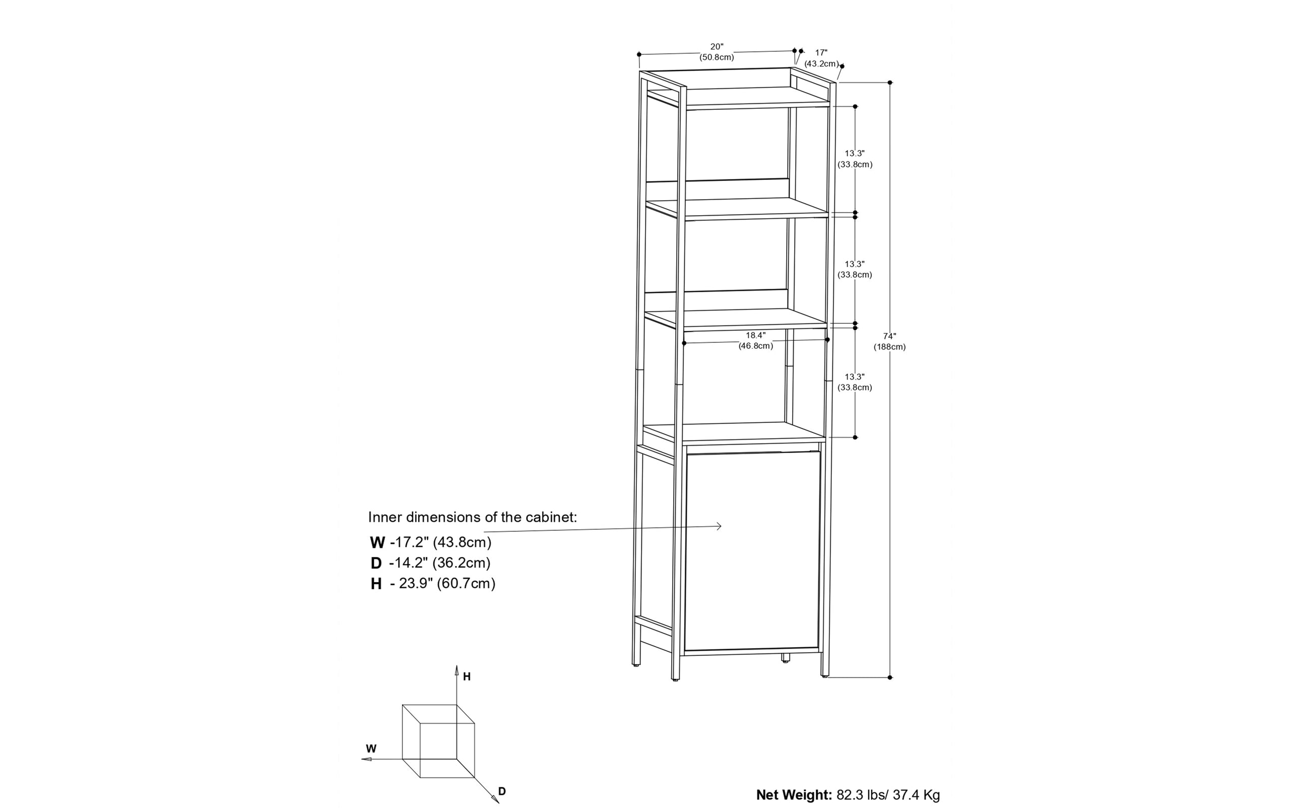 Natural | Kelsey Narrow Bookshelf with Cabinet