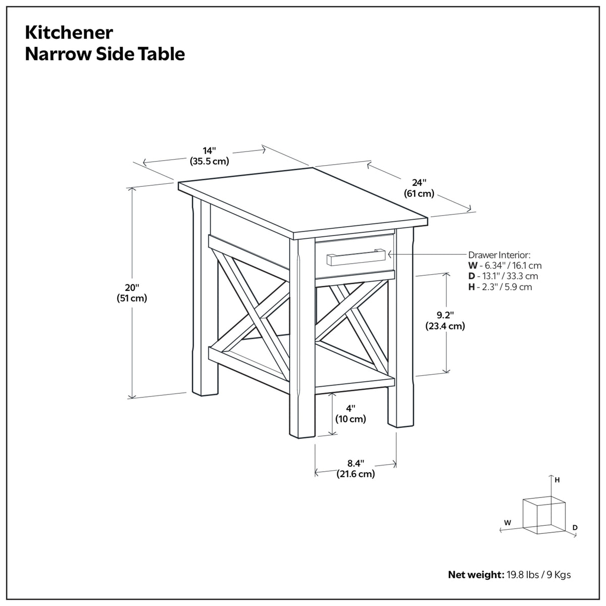 Black | Kitchener Narrow End Table