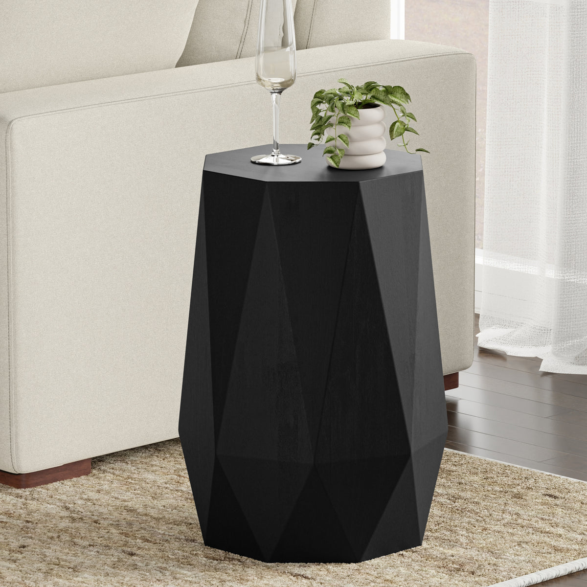 Black | Kurt 15 inch Octagon Geometric Accent Table