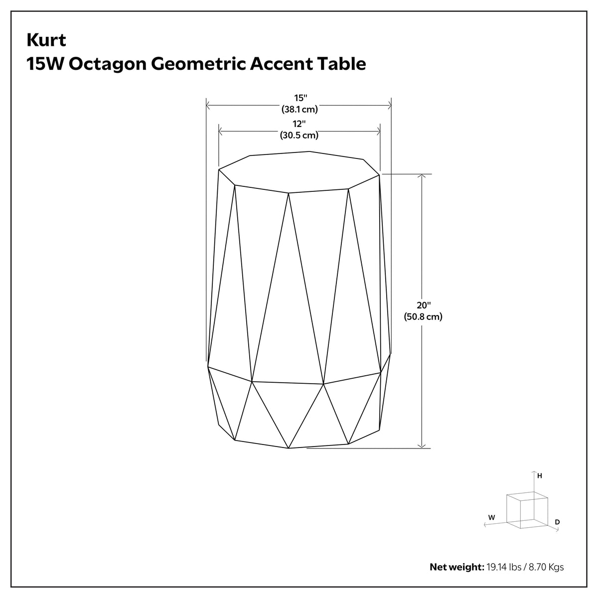 Walnut Brown | Kurt 15 inch Octagon Geometric Accent Table