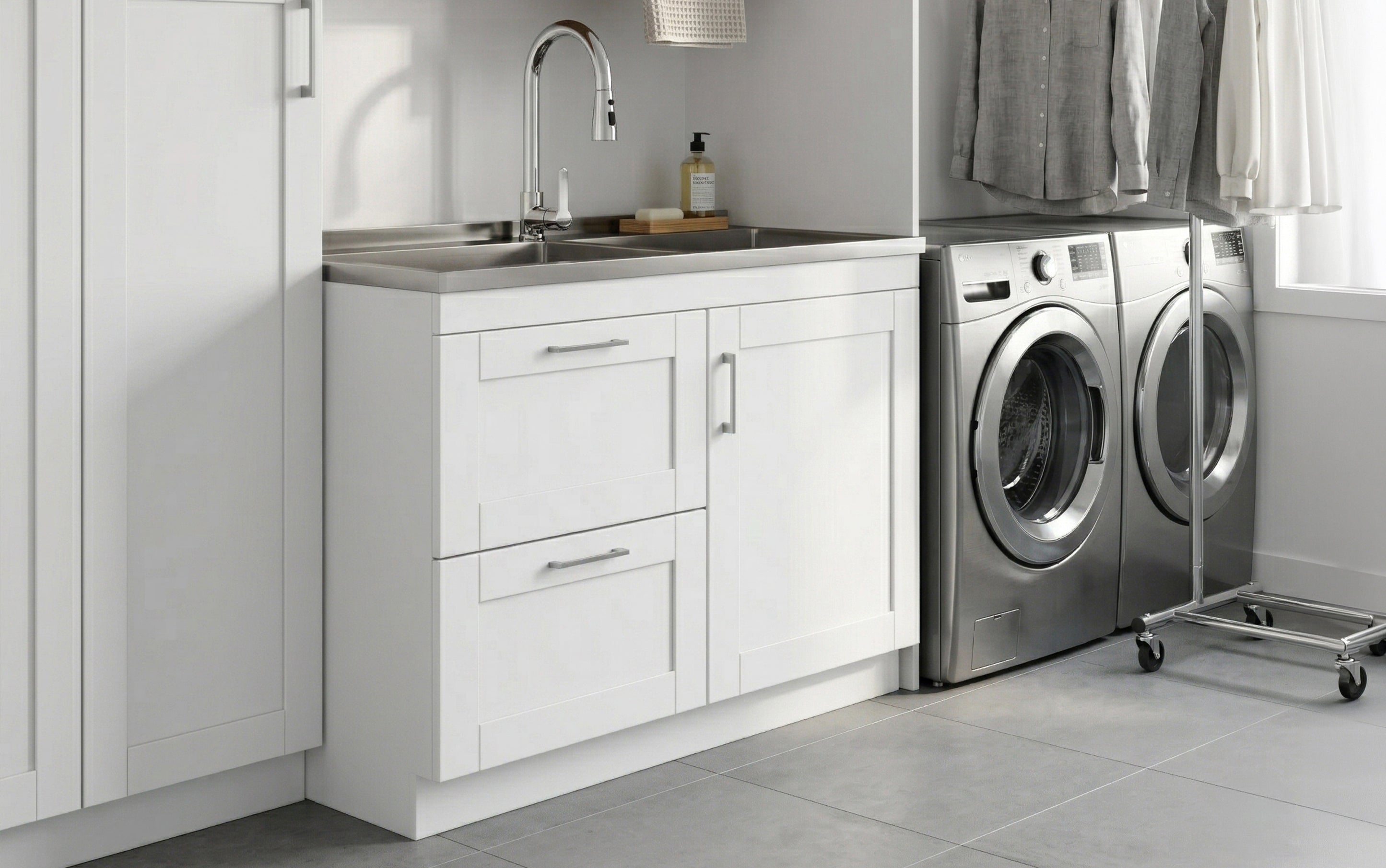 Simpli Home Shaker Laundry Utility Sink and Cabinet - Thumbnail 3
