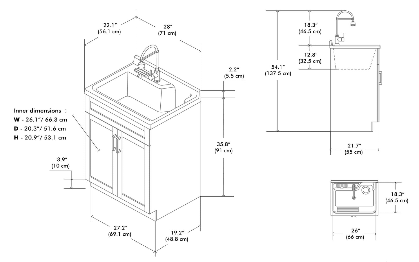 Hennessy All-In-One Deluxe 28-inch Laundry Utility Sink and Cabinet with ABS Sink