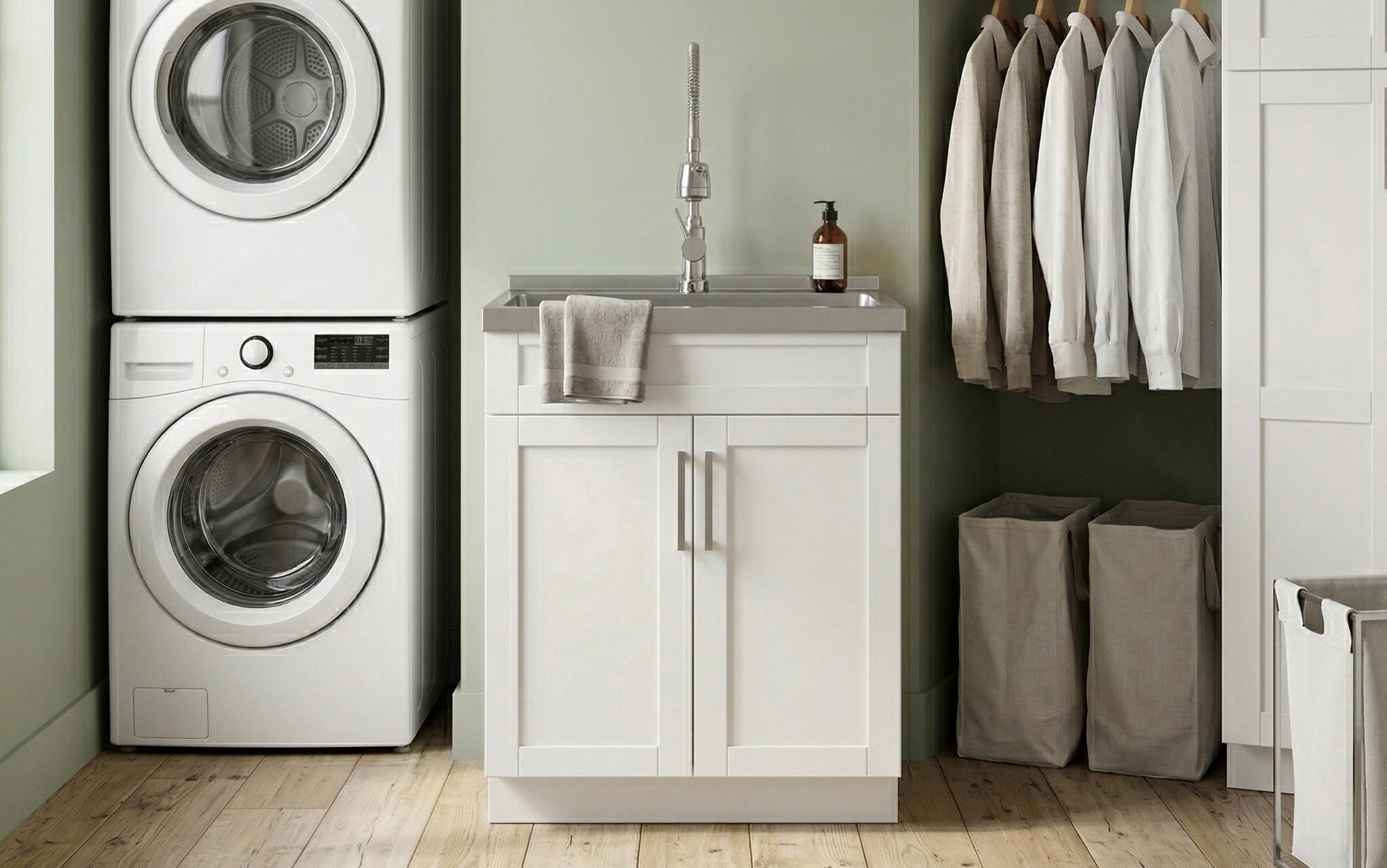 アトランティック Atlantic Henley ヘンリー 464 キャビネット Laundry Sink Cabinet | Hennessy All-In-One Utility Sink – Simpli Home