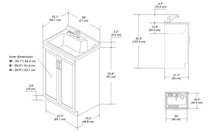 Kyle All-In-One 28-inch Laundry Utility Sink and Cabinet with ABS Sink