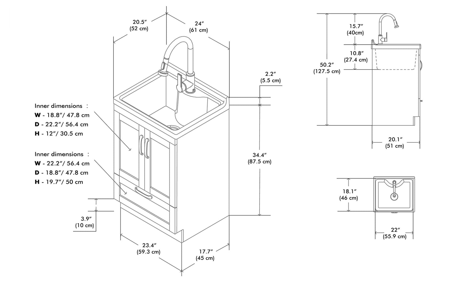 Maile All-In-One 24-inch Laundry Utility Sink and Cabinet with ABS Sink