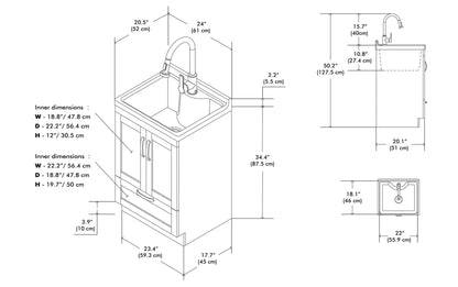 Maile All-In-One 24-inch Laundry Utility Sink and Cabinet with ABS Sink