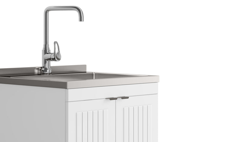 Pure White | Murphy 2 Door Utility Laundry Cabinet with SS Sink & Faucet