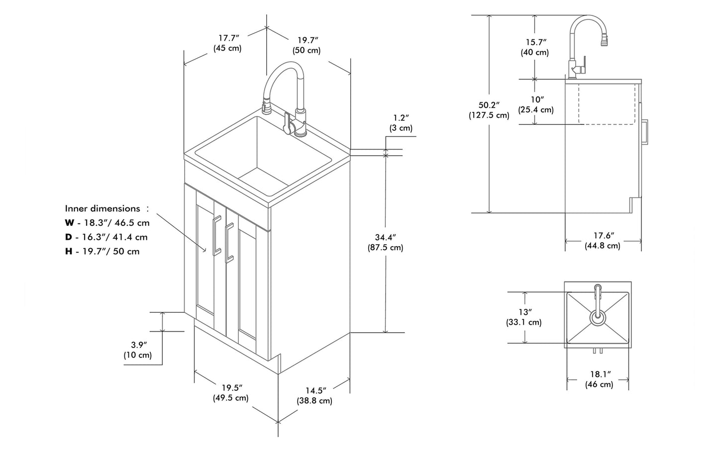 Modern Wide Shaker All-In-One 20-inch Laundry Utility Sink and Cabinet