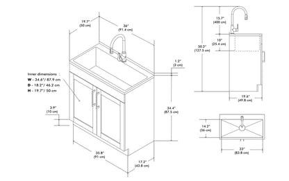 Modern Wide Shaker All-In-One 36-inch Laundry Utility Sink and Cabinet