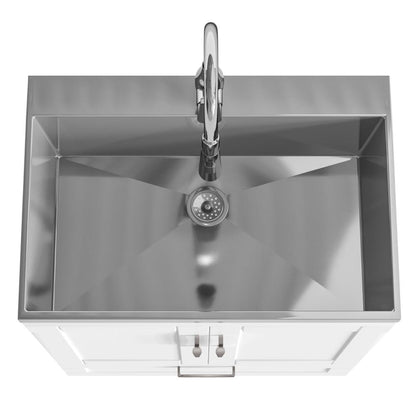 Pure White | Reed 28 inch Laundry Cabinet with Pull-out Faucet and Stainless Steel Sink