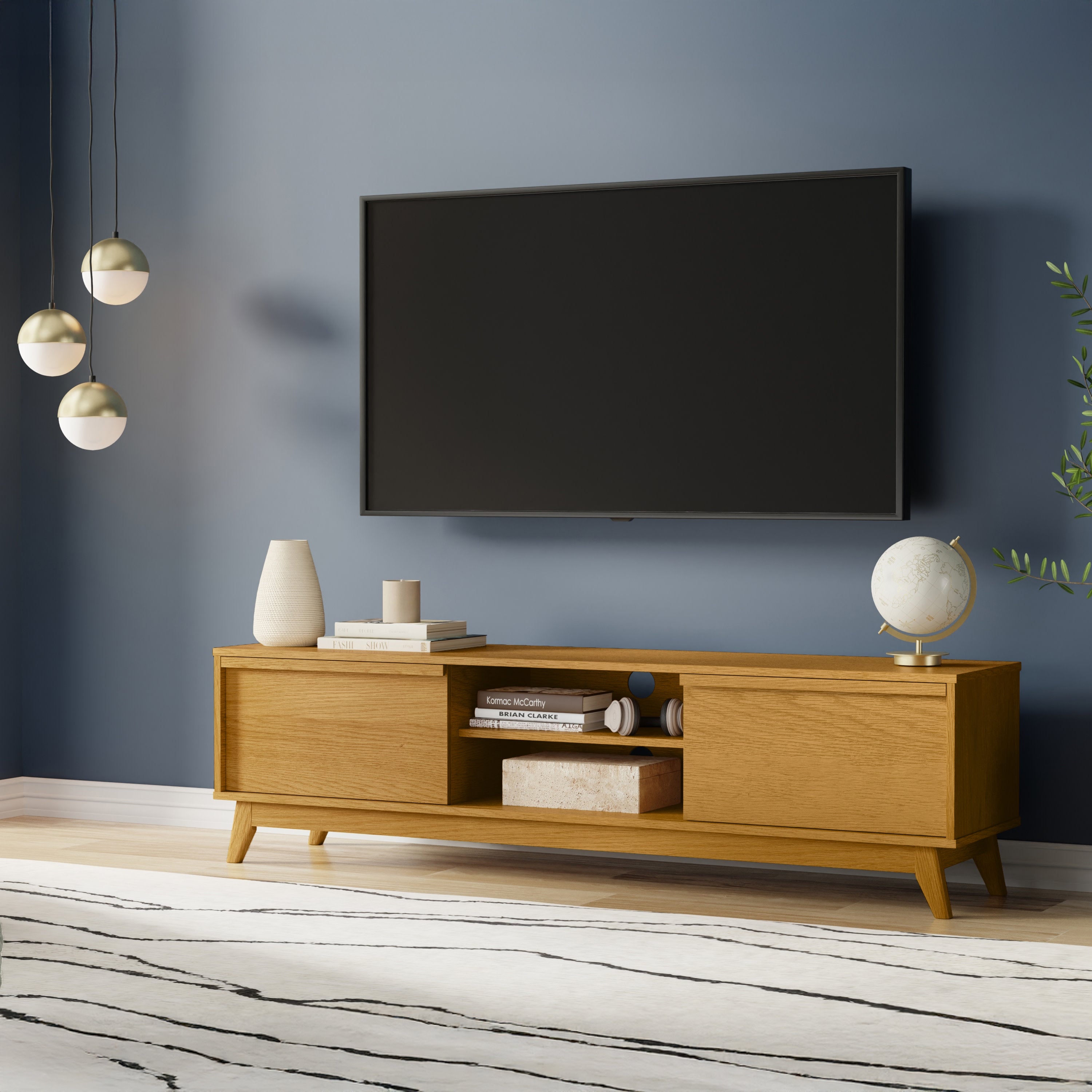 72 Inch Oak TV Stand | Lennon Low Profile Media Console – Simpli Home