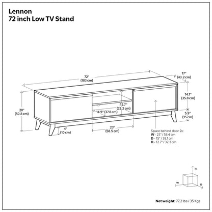 Walnut Veneer | Lennon 72 inch Low TV Stand in Walnut