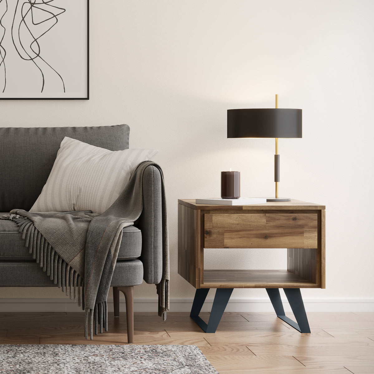 Distressed Golden Wheat Acacia | Lowry End Table in Acacia