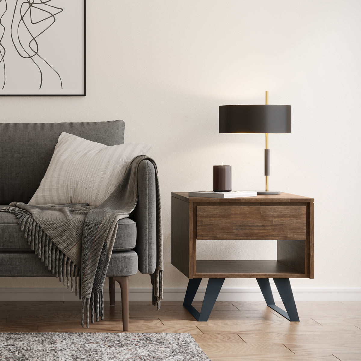 Rustic Natural Aged Brown Acacia | Lowry End Table in Acacia