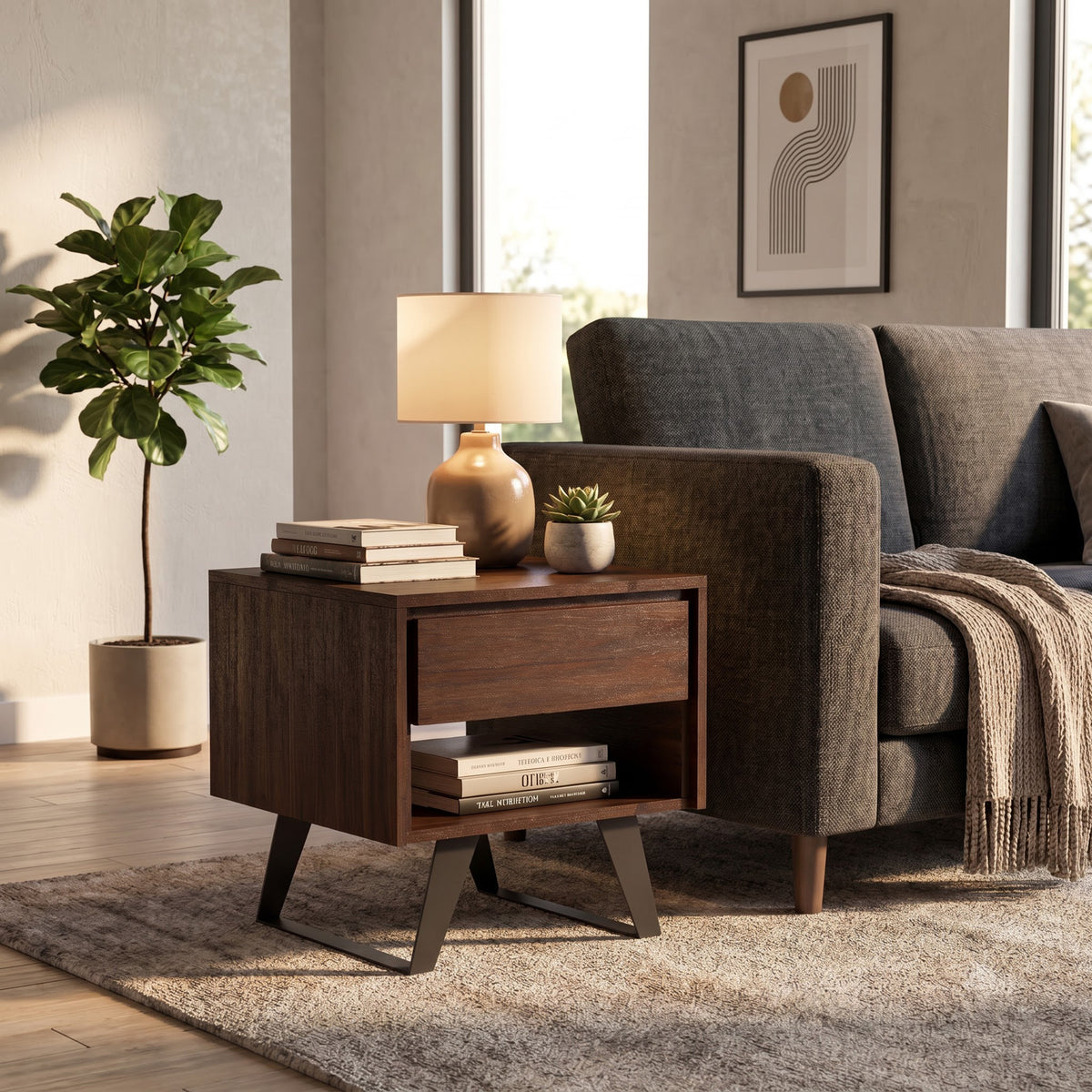 Distressed Charcoal Brown Acacia | Lowry End Table in Acacia