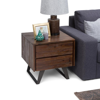 Distressed Charcoal Brown Solid Wood - Acacia |  Lowry Solid Acacia Side Table 