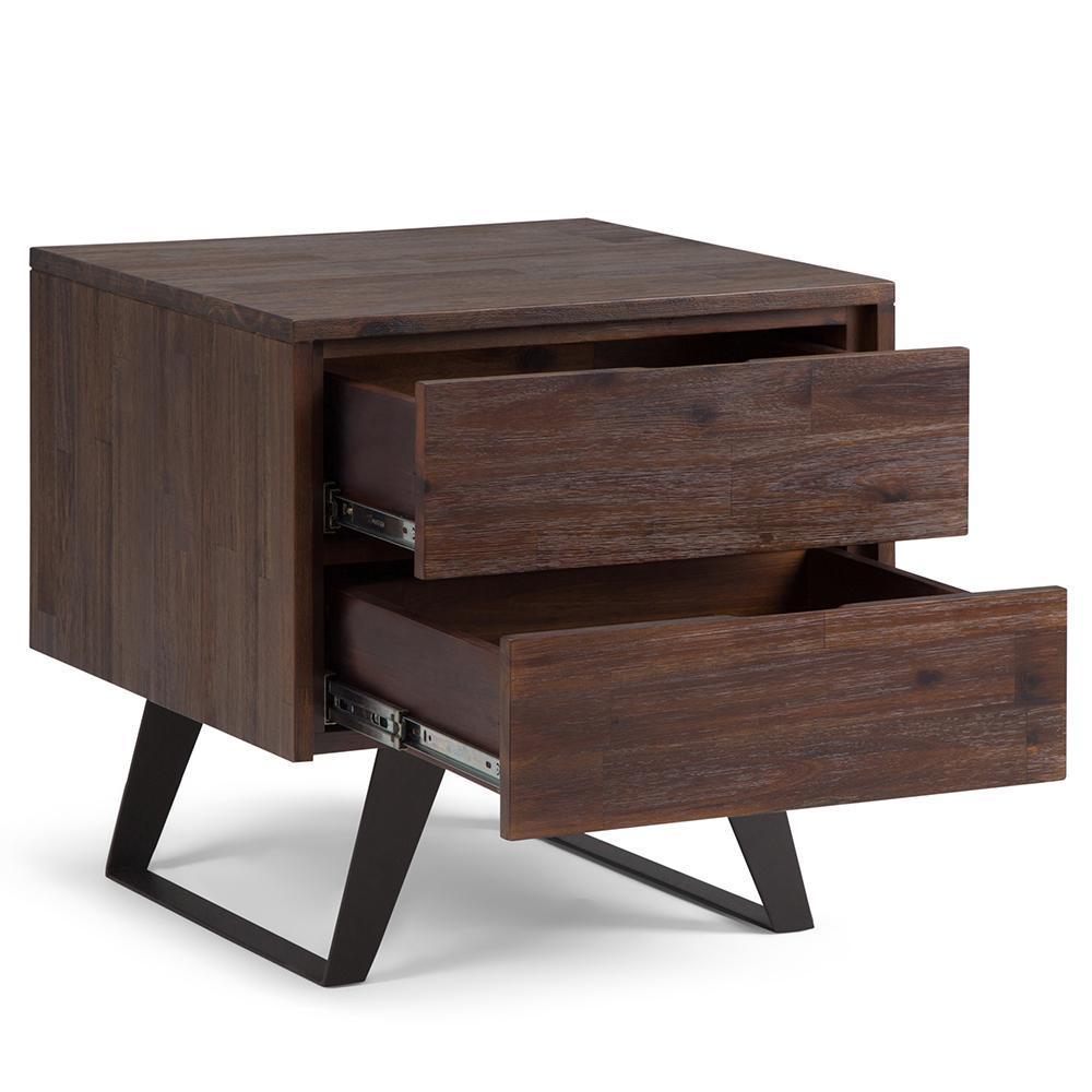 Distressed Charcoal Brown Solid Wood - Acacia |  Lowry Solid Acacia Side Table 