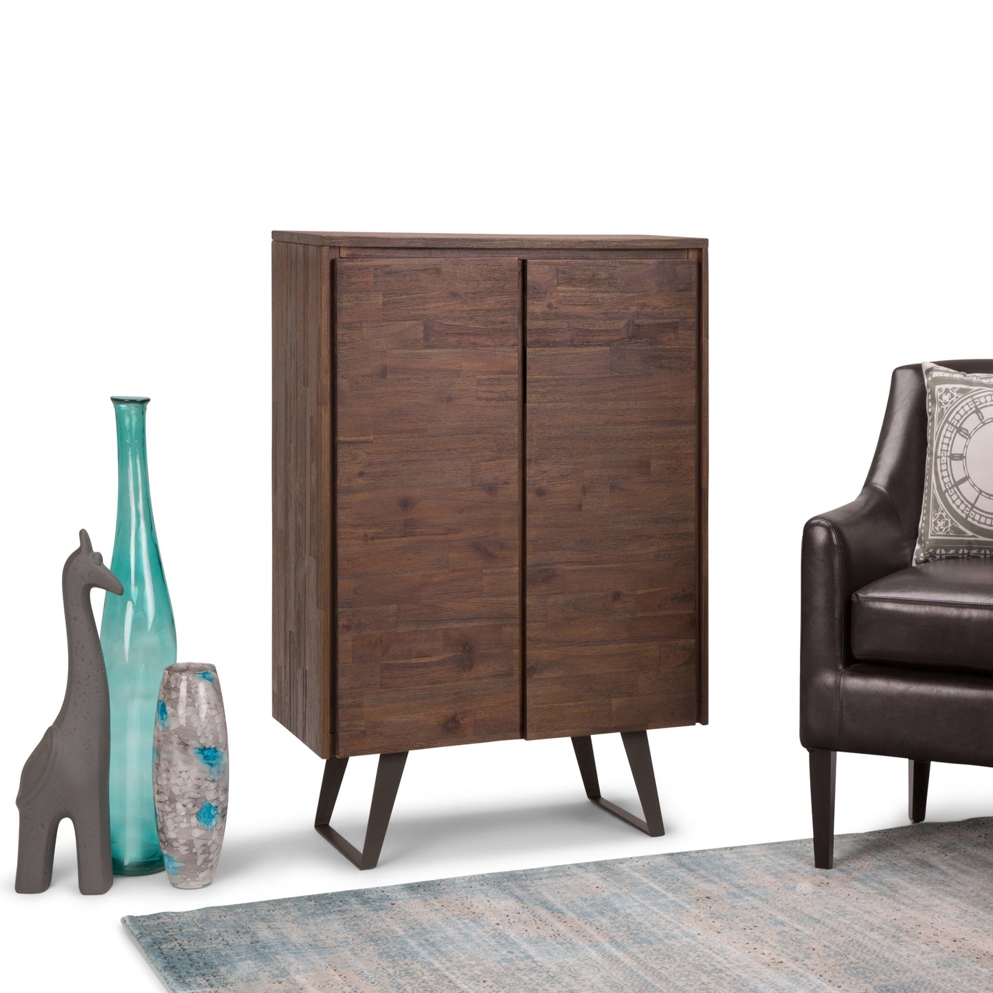 Distressed Charcoal Brown Acacia | Lowry Medium Storage Cabinet in Acacia