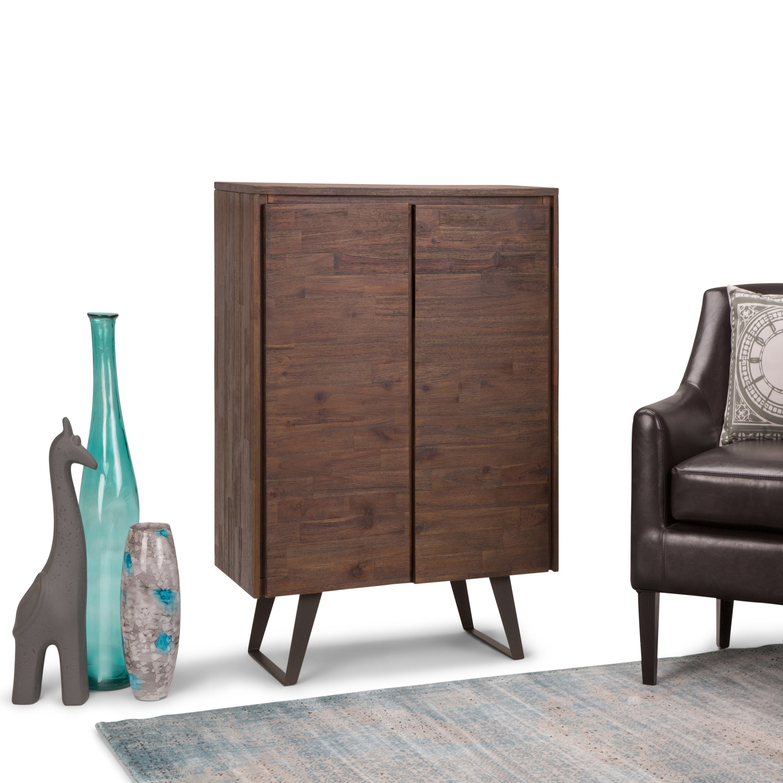 Distressed Charcoal Brown Acacia | Lowry Medium Storage Cabinet in Acacia