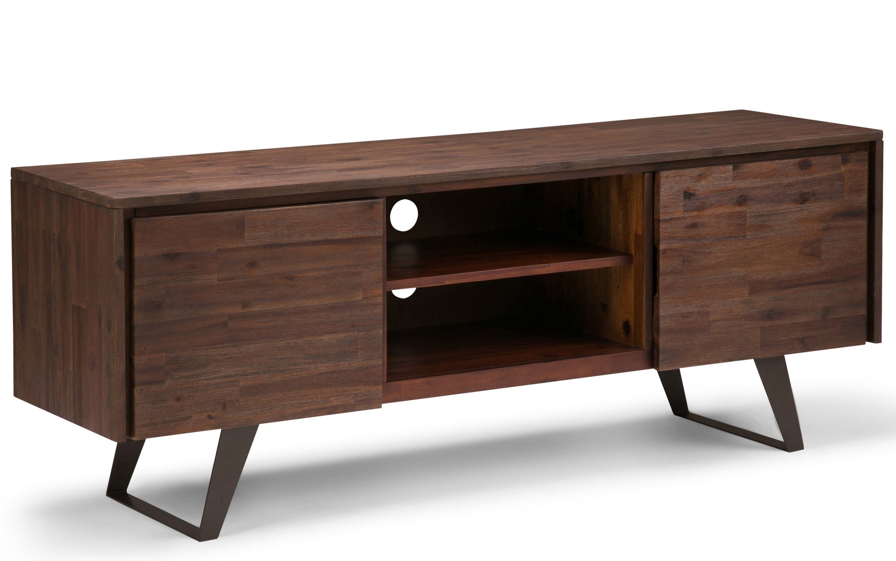 Distressed Charcoal Brown | Lowry Solid Acacia Wood Wide TV Media Stand For TVs up to 70 Inches