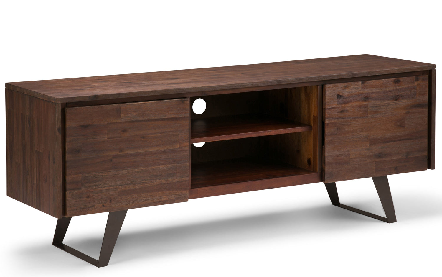 Distressed Charcoal Brown | Lowry Solid Acacia Wood Wide TV Media Stand For TVs up to 70 Inches