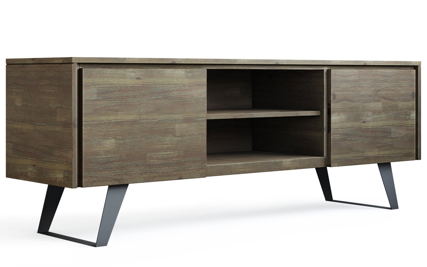 Distressed Grey Acacia | Lowry Solid Acacia Wood Wide TV Media Stand For TVs up to 70 Inches