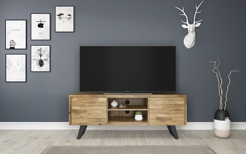 Distressed Golden Wheat | Lowry Solid Acacia Wood Wide TV Media Stand For TVs up to 70 Inches