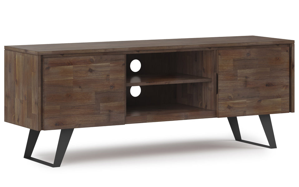 Rustic Natural Aged Brown Acacia | Lowry Solid Acacia Wood Wide TV Media Stand For TVs up to 70 Inches