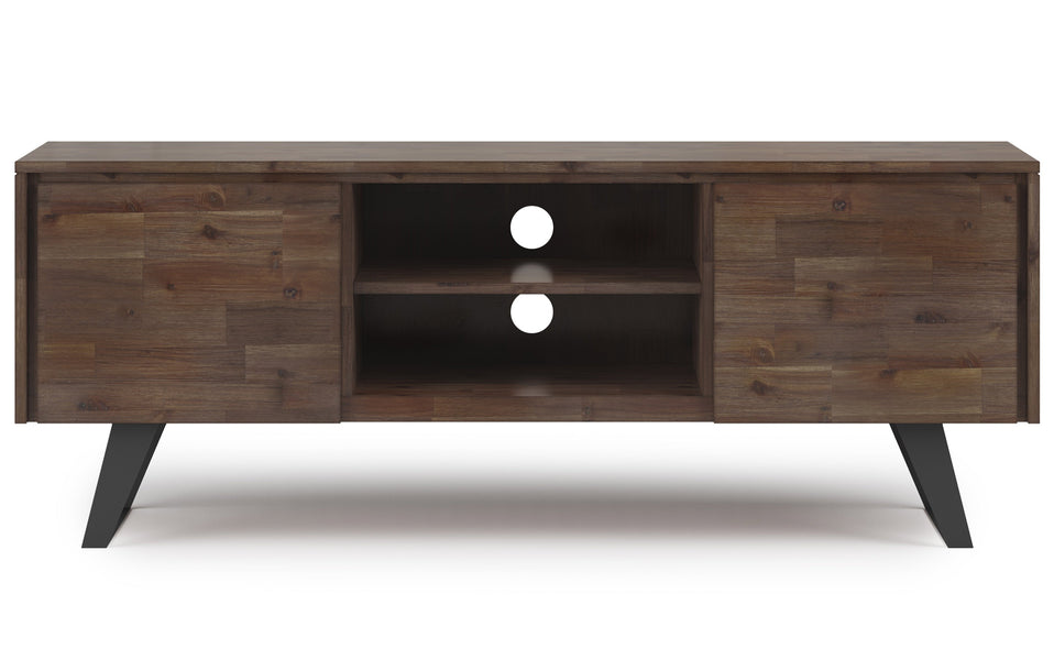 Rustic Natural Aged Brown Acacia | Lowry Solid Acacia Wood Wide TV Media Stand For TVs up to 70 Inches