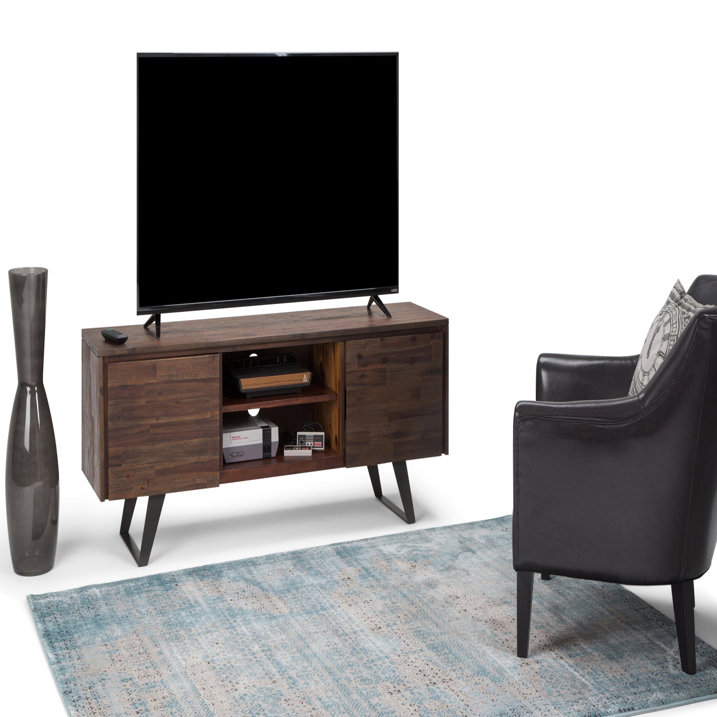 Distressed Charcoal Brown Acacia | Lowry TV Media Stand in Acacia