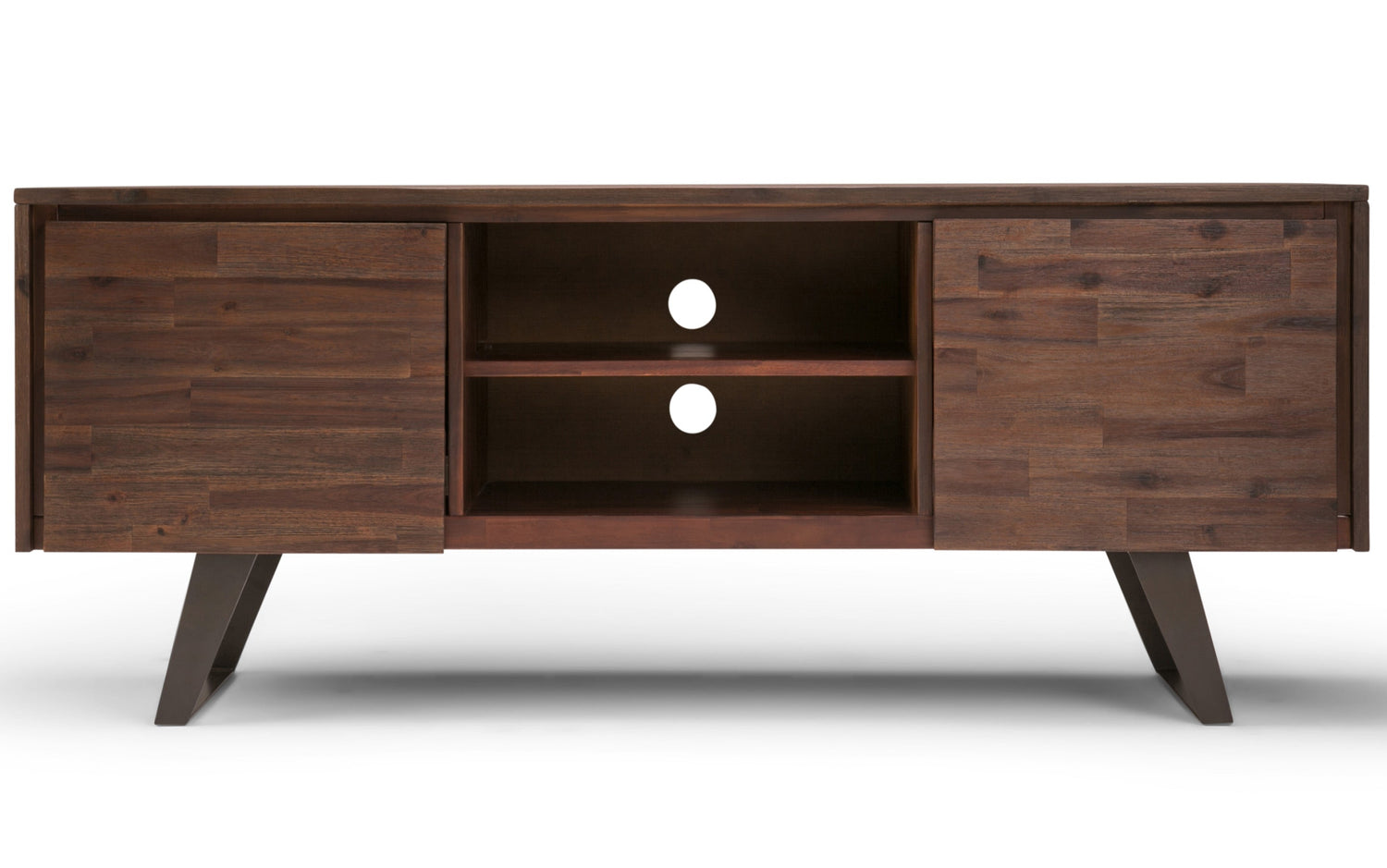 Distressed Charcoal Brown | Lowry Solid Acacia Wood Wide TV Media Stand For TVs up to 70 Inches