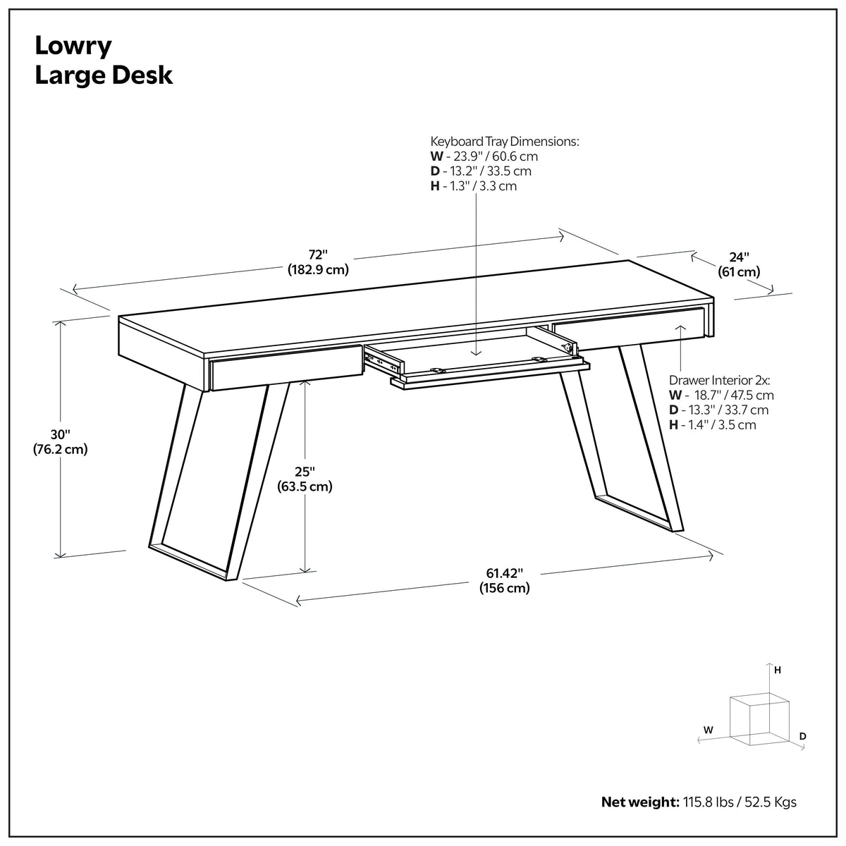 Distressed Charcoal Brown | Lowry Large Desk in Acacia