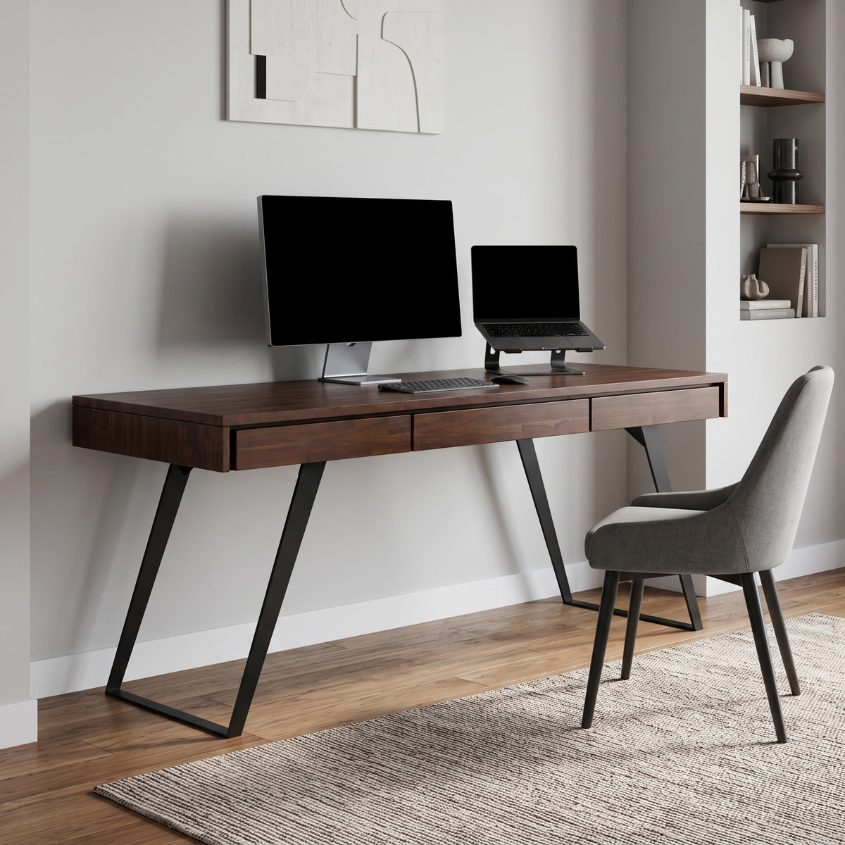 Distressed Charcoal Brown | Lowry Large Desk in Acacia