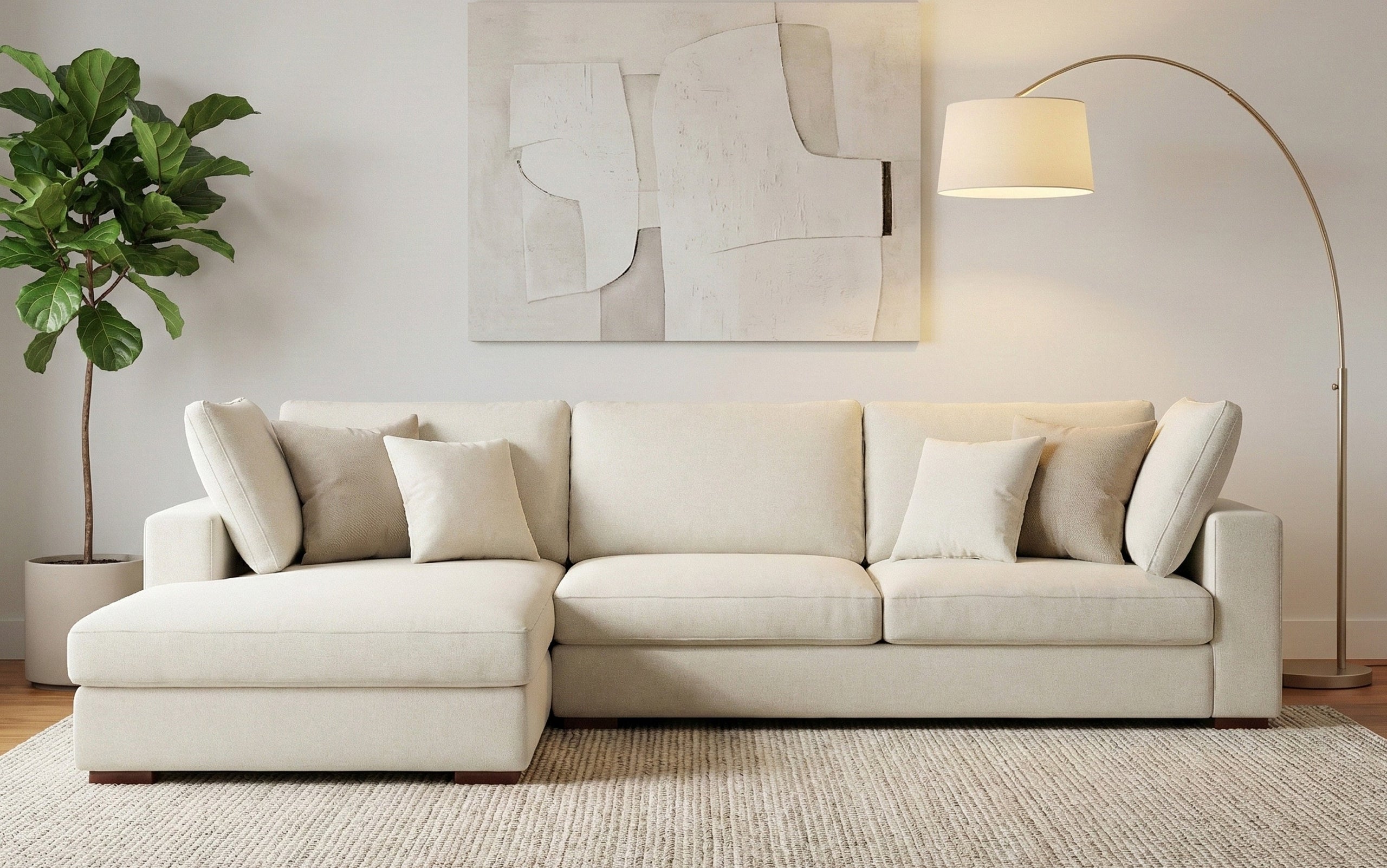 Cream Performance Fabric | Charlie Deep Seater Left Sectional