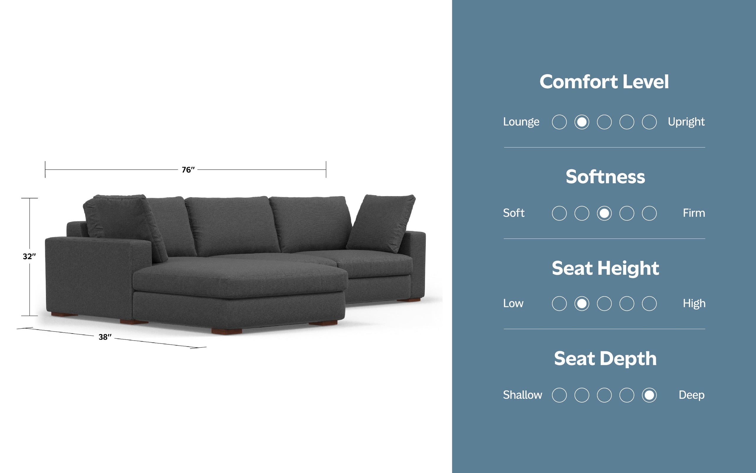 Pebble Grey Performance Fabric | Charlie Deep Seater Left Sectional