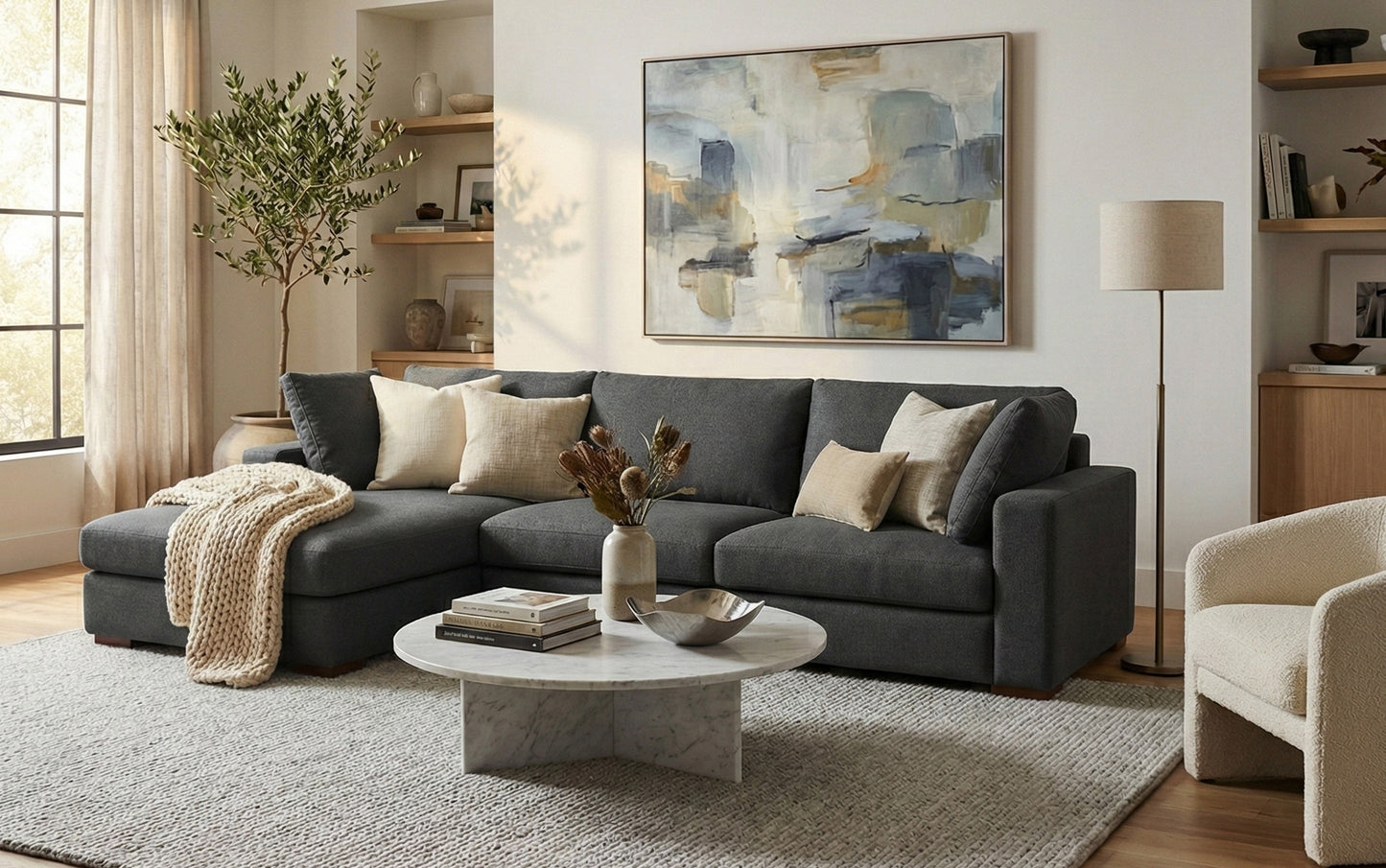 Pebble Grey Performance Fabric | Charlie Deep Seater Left Sectional