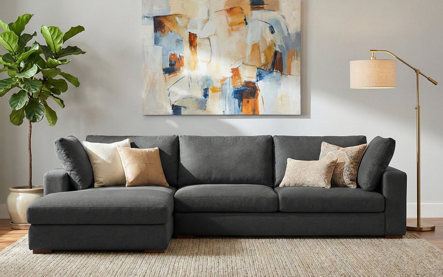 Pebble Grey Performance Fabric | Charlie Deep Seater Left Sectional