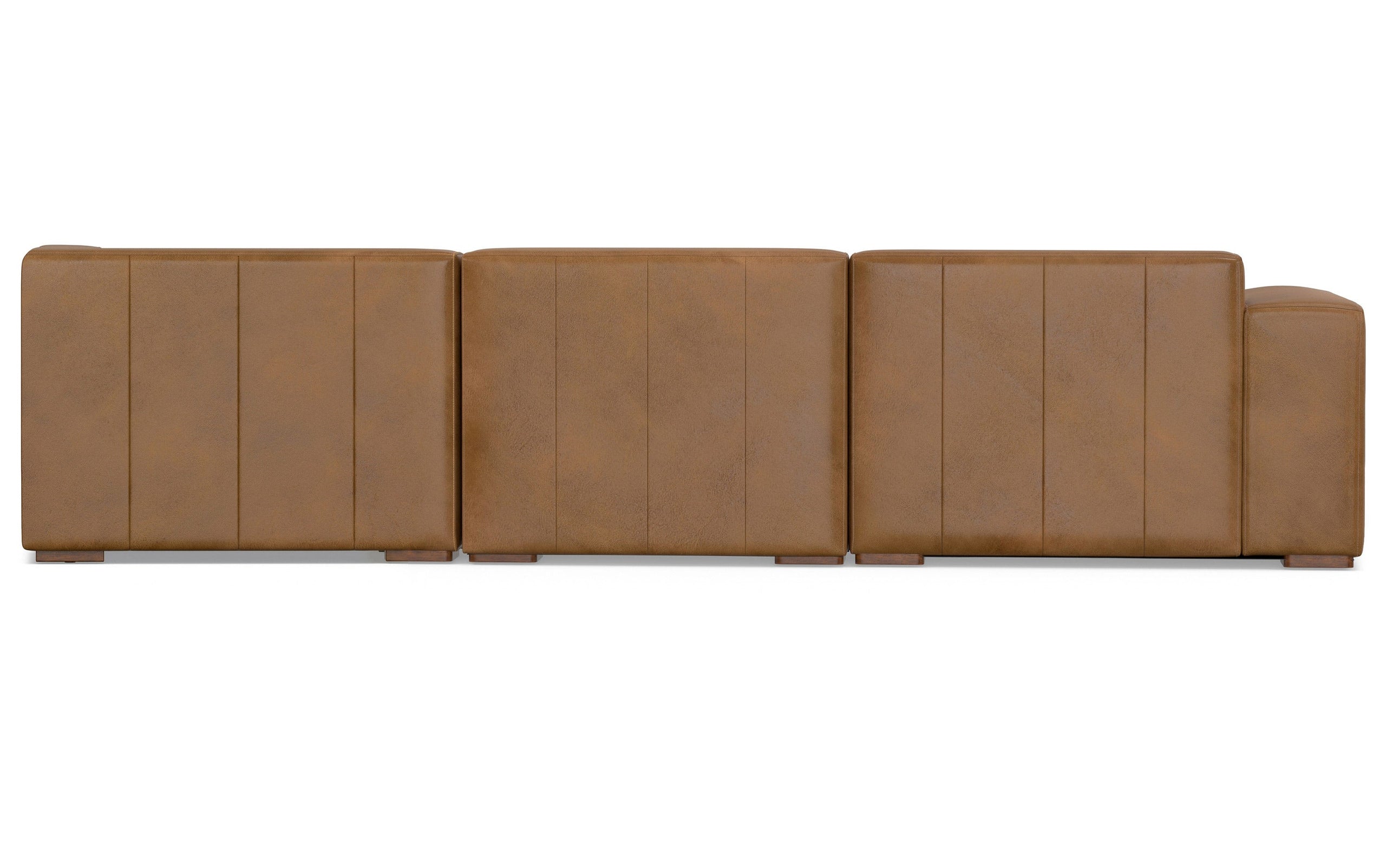 Caramel Brown Genuine Leather | Rex Right Sectional and Ottoman in Genuine Leather