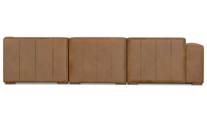 Caramel Brown Genuine Leather | Rex Right Sectional and Ottoman in Genuine Leather
