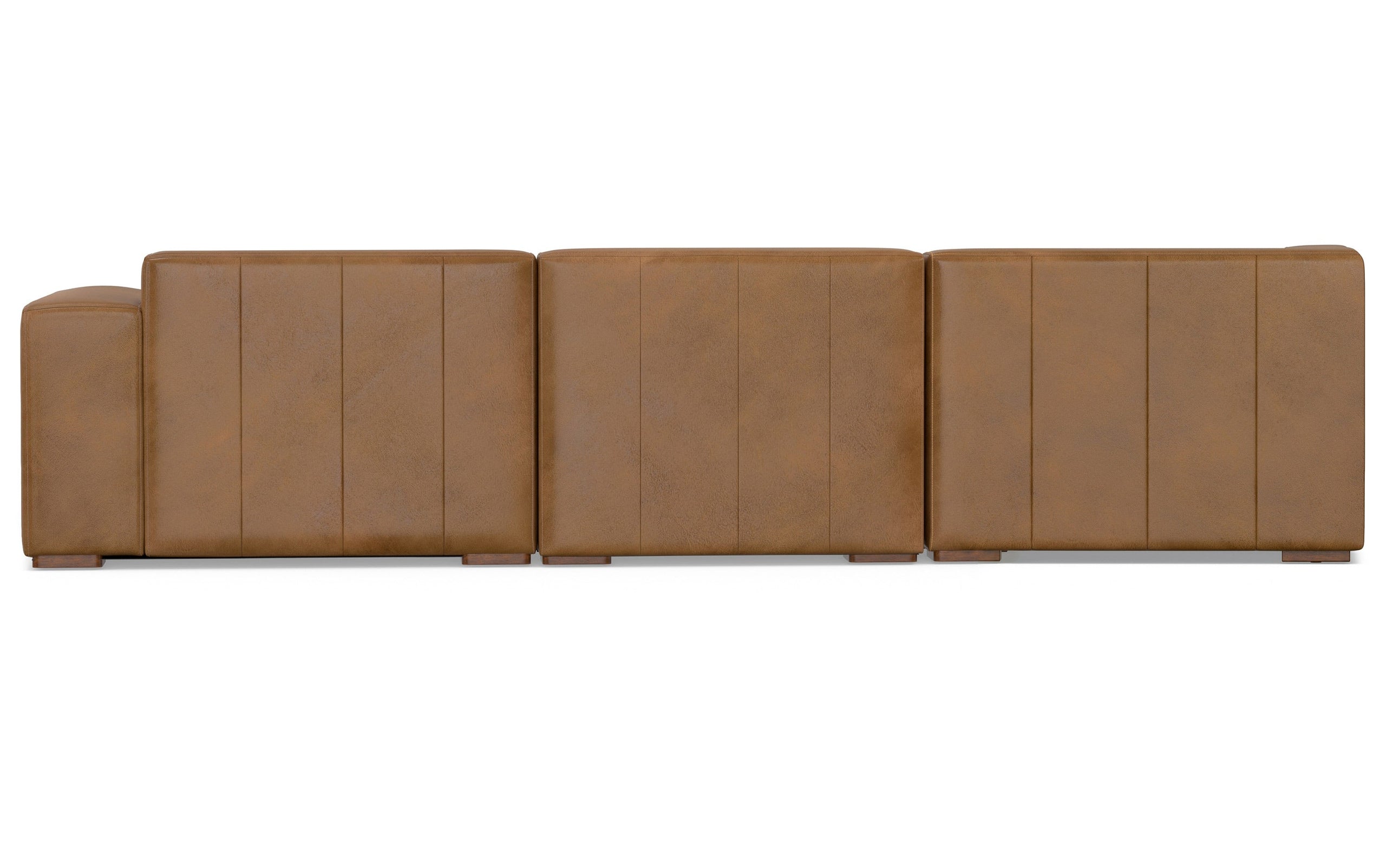 Caramel Brown Genuine Leather | Rex Left Sectional and Ottoman in Genuine Leather