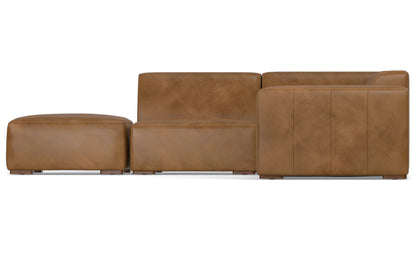 Caramel Brown Genuine Leather | Rex Left Sectional and Ottoman in Genuine Leather