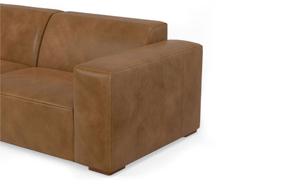 Caramel Brown Genuine Leather | Rex Left Sectional and Ottoman in Genuine Leather