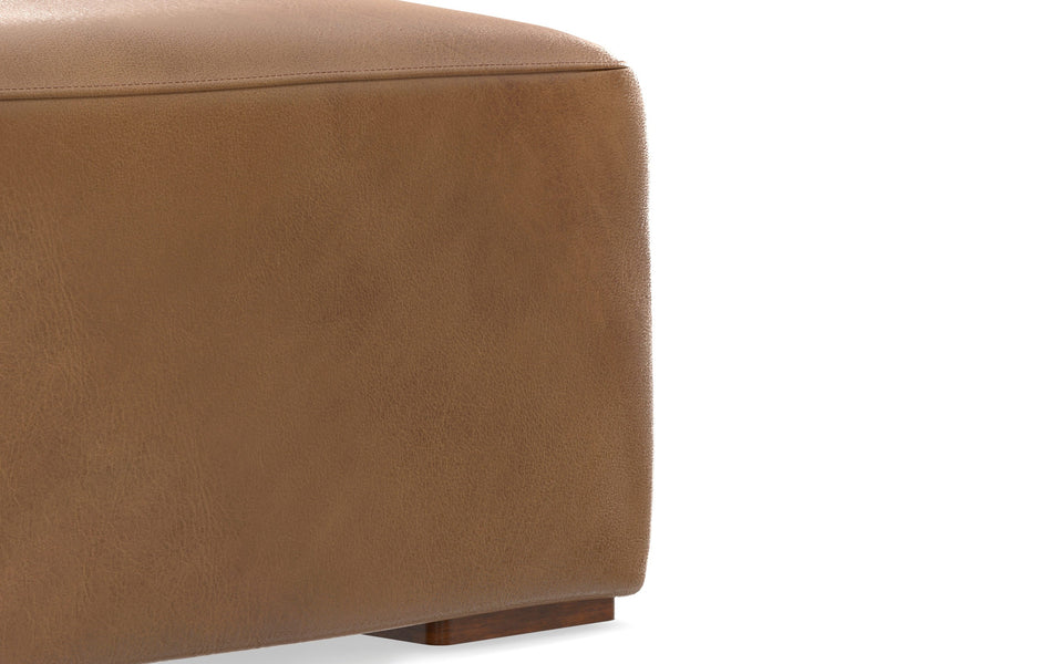 Caramel Brown Genuine Leather | Rex Left Sectional and Ottoman in Genuine Leather