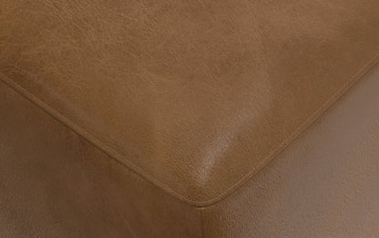 Caramel Brown Genuine Leather | Rex Left Sectional and Ottoman in Genuine Leather
