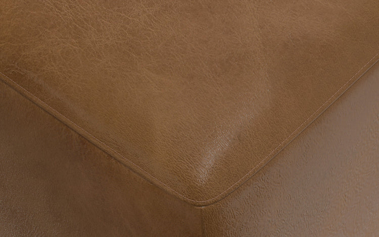 Caramel Brown Genuine Leather | Rex Left Sectional and Ottoman in Genuine Leather