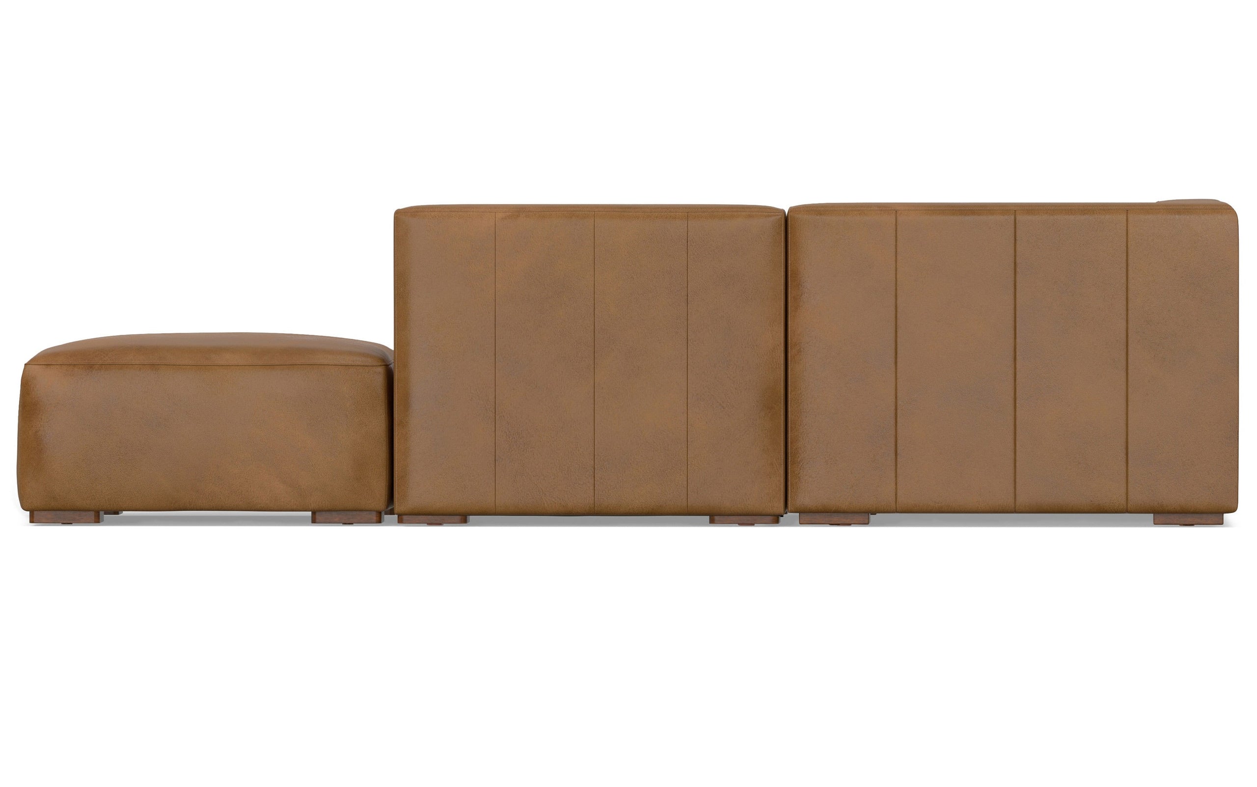 Caramel Brown Genuine Leather | Rex Right Sectional and Ottoman in Genuine Leather