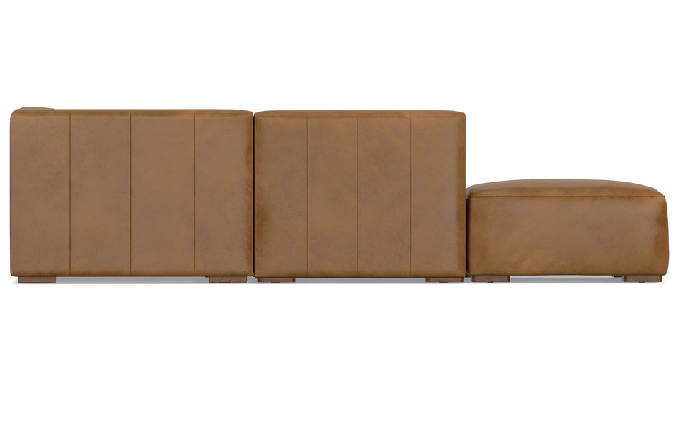 Caramel Brown Genuine Leather | Rex Left Sectional and Ottoman in Genuine Leather